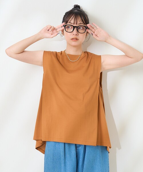 FREAK'S STORE(フリークスストア)の「<UVカット/接触冷感>COOLPASS ショルダータックフレンチスリーブ フレアTシャツ/クールパス(Tシャツ/カットソー・レディース・オフホワイト/その他13/ピンク/キャメル/ブラック・フリ-)」の4枚目の写真