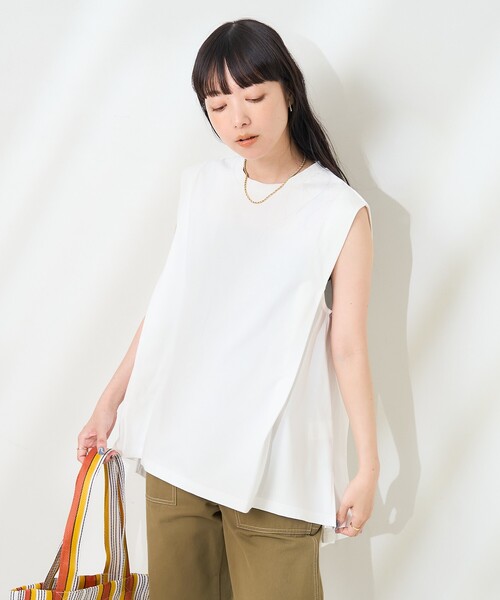 FREAK'S STORE(フリークスストア)の「<UVカット/接触冷感>COOLPASS ショルダータックフレンチスリーブ フレアTシャツ/クールパス(Tシャツ/カットソー・レディース・オフホワイト/その他13/ピンク/キャメル/ブラック・フリ-)」の2枚目の写真