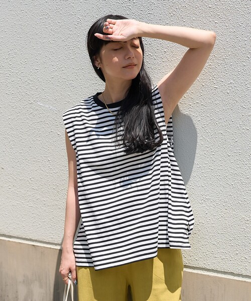 FREAK'S STORE(フリークスストア)の「<UVカット/接触冷感>COOLPASS ショルダータックフレンチスリーブ フレアTシャツ/クールパス(Tシャツ/カットソー・レディース・オフホワイト/その他13/ピンク/キャメル/ブラック・フリ-)」の1枚目の写真