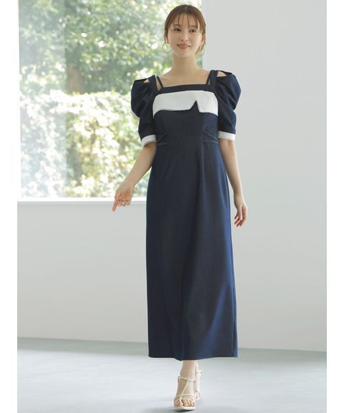 スコット※Amelie他SNIDEL※大花柄ブルードレス カラードレス ブルー系花柄 フォトウェディング 結婚式 前撮り 演奏会