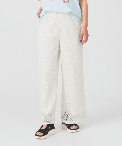 Ray BEAMS（レイビームス）の「箔プリント レース イージー パンツ（その他パンツ・レディース・オフホワイト/ブラック・ONE SIZE）」の6枚目の写真