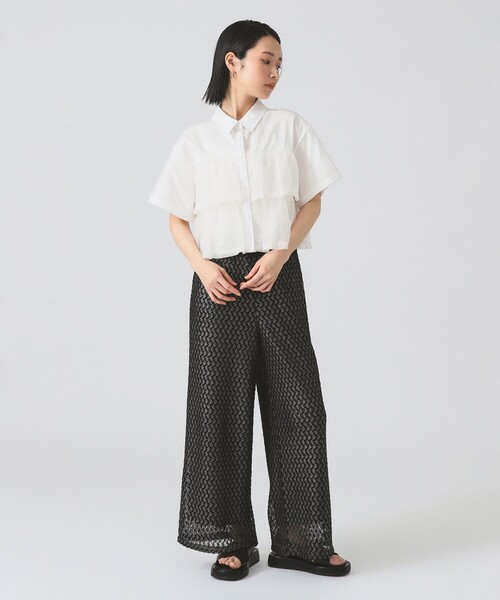 Ray BEAMS（レイビームス）の「箔プリント レース イージー パンツ（その他パンツ・レディース・オフホワイト/ブラック・ONE SIZE）」の7枚目の写真