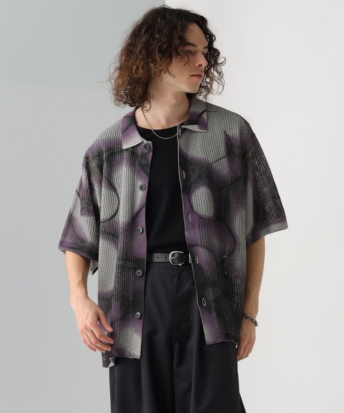 セール】マーブルメッシュニットシャツ(HARE)（ニット/セーター