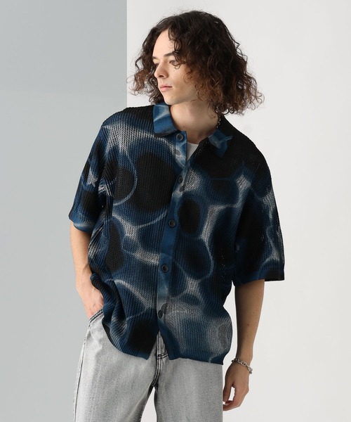 セール】マーブルメッシュニットシャツ(HARE)（ニット/セーター
