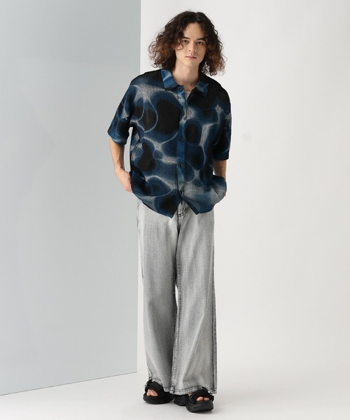 HARE（ハレ）の「マーブルメッシュニットシャツ(HARE)（ニット/セーター・メンズ・グレー/ブラック・FREE）」の3枚目の写真