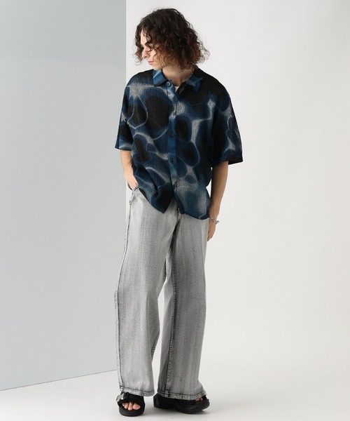 HARE（ハレ）の「マーブルメッシュニットシャツ(HARE)（ニット/セーター・メンズ・グレー/ブラック・FREE）」の4枚目の写真