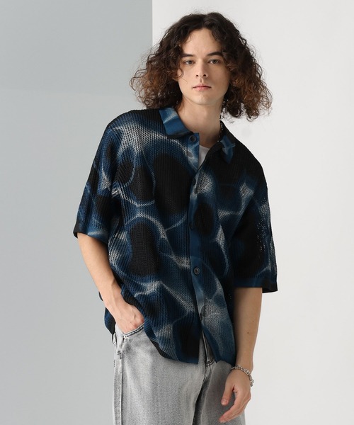 HARE（ハレ）の「マーブルメッシュニットシャツ(HARE)（ニット/セーター・メンズ・グレー/ブラック・FREE）」の9枚目の写真