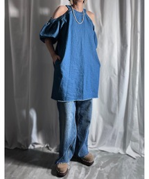 PROVOKE (vH[N)DENIM DROPSHOULDER MINI DRESS(`[ugbv)