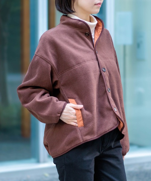 D.M.G.（ドミンゴ）の「[D.M.G / ディーエムジー] 両面起毛フリース ジャケット（その他アウター・レディース・ブラウン/ブルー/チャコールグレー・3/2）」の4枚目の写真