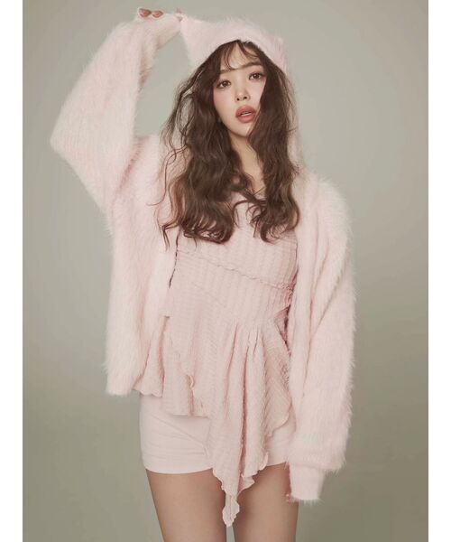 CALNAMUR（カルナムール）の「CATイヤーシャギーフーディー（パーカー・レディース・ピンク/グレー・FREE）」の4枚目の写真