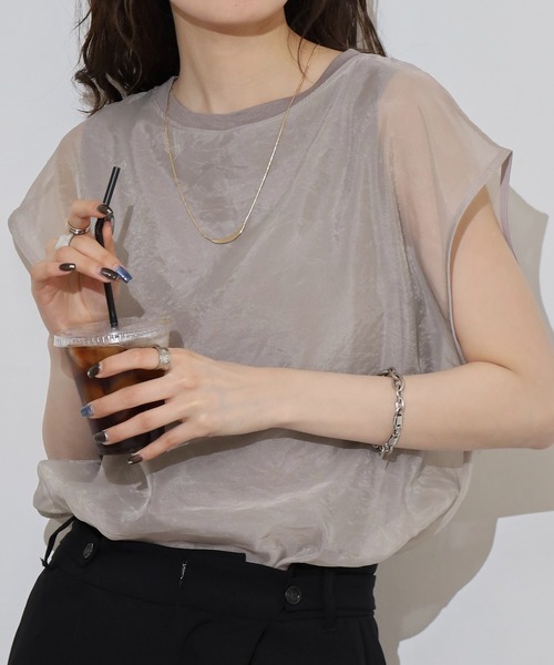 FUNALIVE（ファンアライブ）の「オーガンジー重ねフレンチスリーブプルオーバー（Tシャツ/カットソー・レディース・ベージュ系その他/アイボリー/ブラウン/ブラック/グリーン・FREE）」の18枚目の写真
