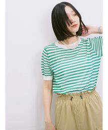 Samansa Mos2 blue | ◎ボーダーニットプルオーバー(ニット/セーター)