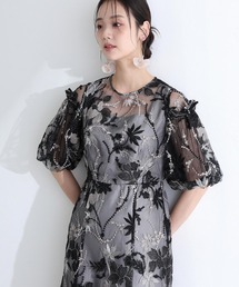 結婚式 二次会 パーティー ドレス パフスリーブエンブロイダリー ロング フレア 袖あり&ロング 大きいサイズ 同窓会 成人式 オケージョンドレス フォーマル お呼ばれ 謝恩会 20代 30代