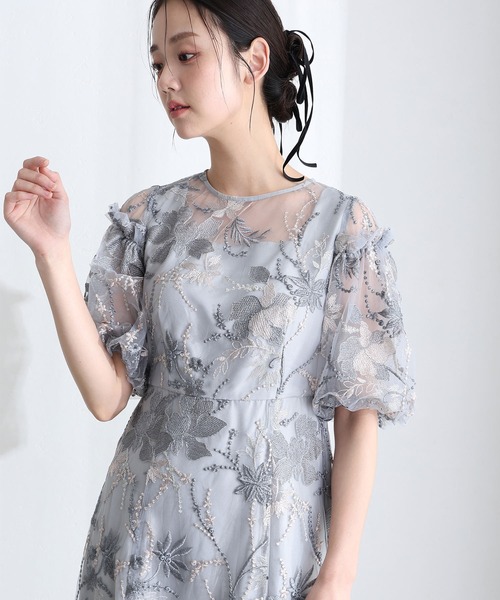 PourVous(プールヴー)の「結婚式 二次会 パーティー ドレス パフスリーブエンブロイダリー ロング フレア 袖あり&ロング 大きいサイズ 同窓会 成人式 オケージョンドレス フォーマル お呼ばれ 謝恩会 20代 30代(ドレス・レディース・ブラック/ブルーグレー/ピンクベージュ・M/L/XL/XXL)」の9枚目の写真