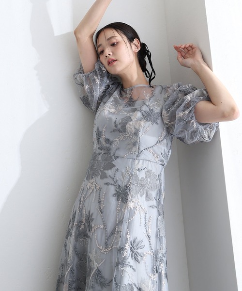 PourVous(プールヴー)の「結婚式 二次会 パーティー ドレス パフスリーブエンブロイダリー ロング フレア 袖あり&ロング 大きいサイズ 同窓会 成人式 オケージョンドレス フォーマル お呼ばれ 謝恩会 20代 30代(ドレス・レディース・ブラック/ブルーグレー/ピンクベージュ・M/L/XL/XXL)」の10枚目の写真