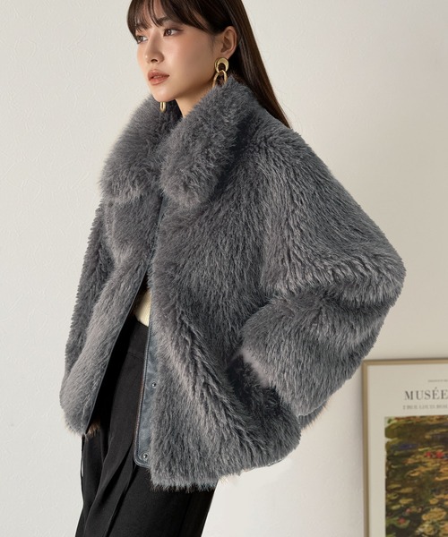 mily bilet（ミウィビレット）の「【mily bilet】ゴージャスなファーが魅力的。フェイクファーブルゾン（ブルゾン・レディース・チャコールグレー/アイボリー/ブラウン・X-LARGE/SMALL/MEDIUM/LARGE）」の18枚目の写真