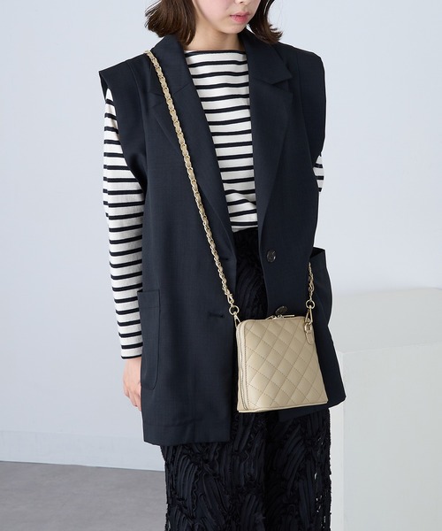 MARLON FIRENZE（マーロンフィレンツェ）の「【MARLON FIRENZE】イタリアンレザー シャネルチェーン キルティングショルダーバッグ 結婚式 パーティー オケージョン フォーマル 成人式 二次会 同窓会 入学式 卒業式（ショルダーバッグ・レディース・グレイッシュベージュ/ブラック・FREE）」の12枚目の写真