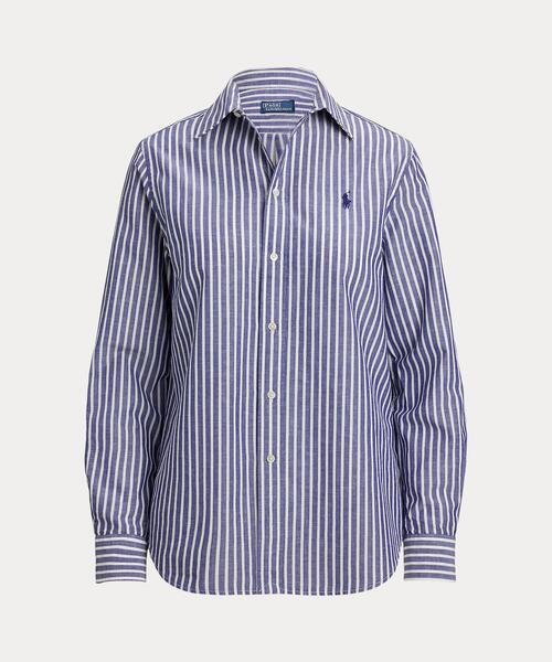 LAUREN RLロゴ刺繍入りストライプシャツ　リネンシャツ クラシック フィット ストライプド リネン シャツ | ラルフ ローレン