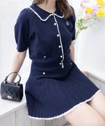 clear | ポロ襟縁取りレースニット&スカートセットアップ［フレンチ カジュアル ガーリー］≪SS新作≫(ワンピース)