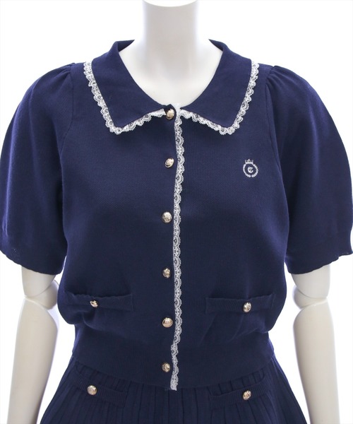 clear（クリア）の「ポロ襟縁取りレースニット&スカートセットアップ［フレンチ カジュアル ガーリー］≪SS新作≫（ワンピース・レディース・ネイビー/アイボリー・F）」の13枚目の写真