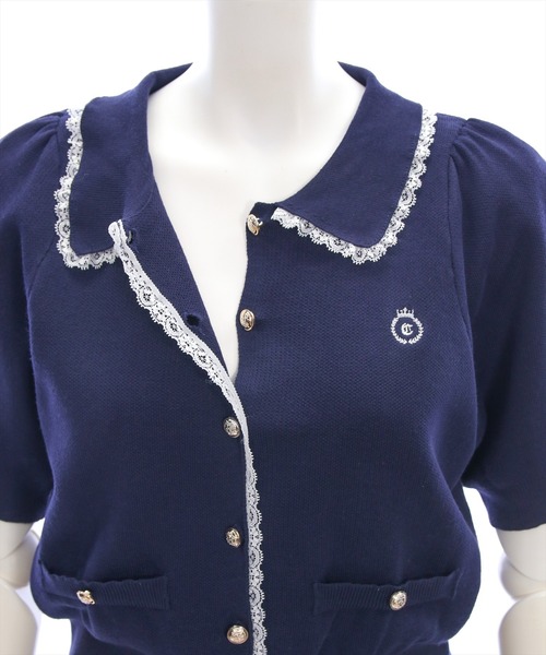 clear（クリア）の「ポロ襟縁取りレースニット&スカートセットアップ［フレンチ カジュアル ガーリー］≪SS新作≫（ワンピース・レディース・ネイビー/アイボリー・F）」の14枚目の写真