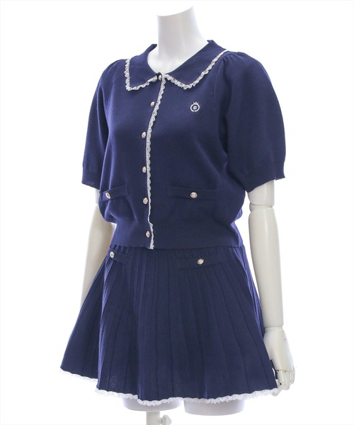 clear（クリア）の「ポロ襟縁取りレースニット&スカートセットアップ［フレンチ カジュアル ガーリー］≪SS新作≫（ワンピース・レディース・ネイビー/アイボリー・F）」の21枚目の写真