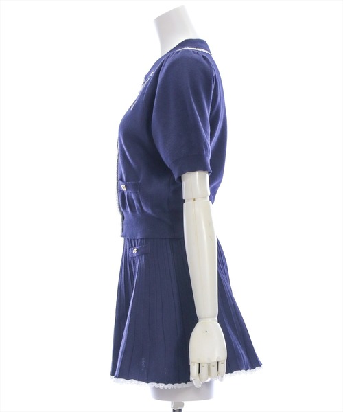 clear（クリア）の「ポロ襟縁取りレースニット&スカートセットアップ［フレンチ カジュアル ガーリー］≪SS新作≫（ワンピース・レディース・ネイビー/アイボリー・F）」の10枚目の写真