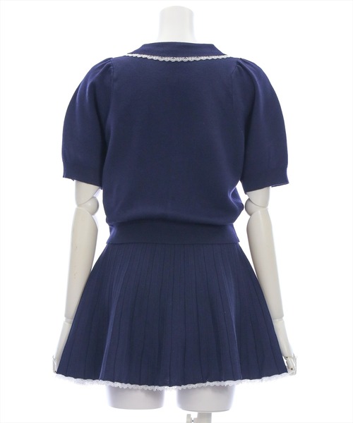 clear（クリア）の「ポロ襟縁取りレースニット&スカートセットアップ［フレンチ カジュアル ガーリー］≪SS新作≫（ワンピース・レディース・ネイビー/アイボリー・F）」の12枚目の写真