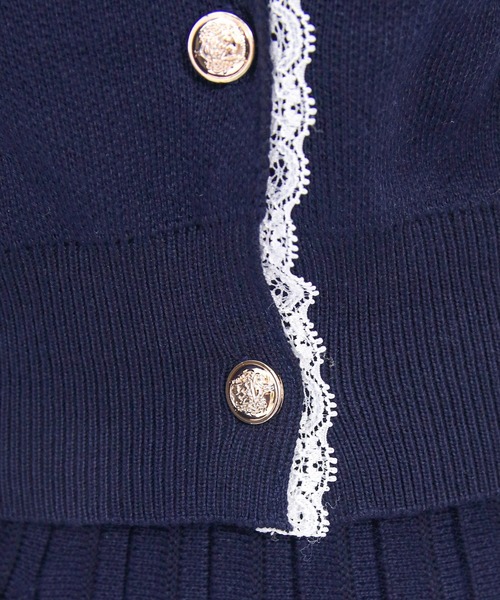 clear（クリア）の「ポロ襟縁取りレースニット&スカートセットアップ［フレンチ カジュアル ガーリー］≪SS新作≫（ワンピース・レディース・ネイビー/アイボリー・F）」の7枚目の写真