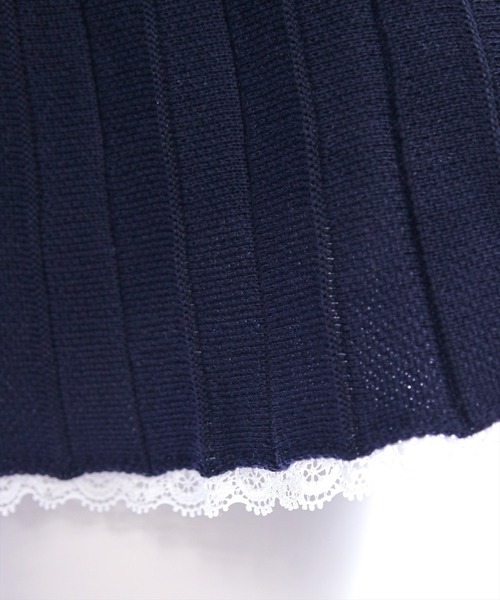 clear（クリア）の「ポロ襟縁取りレースニット&スカートセットアップ［フレンチ カジュアル ガーリー］≪SS新作≫（ワンピース・レディース・ネイビー/アイボリー・F）」の8枚目の写真