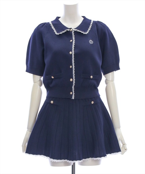 clear（クリア）の「ポロ襟縁取りレースニット&スカートセットアップ［フレンチ カジュアル ガーリー］≪SS新作≫（ワンピース・レディース・ネイビー/アイボリー・F）」の9枚目の写真