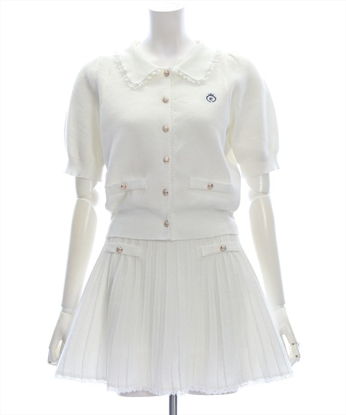 clear（クリア）の「ポロ襟縁取りレースニット&スカートセットアップ［フレンチ カジュアル ガーリー］≪SS新作≫（ワンピース・レディース・ネイビー/アイボリー・F）」の3枚目の写真