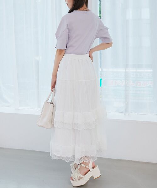 MAJESTIC LEGON（マジェスティックレゴン）の「ティアードレースフリルスカート（スカート・レディース・ブラック/アイボリー/オフホワイト・MEDIUM）」の6枚目の写真