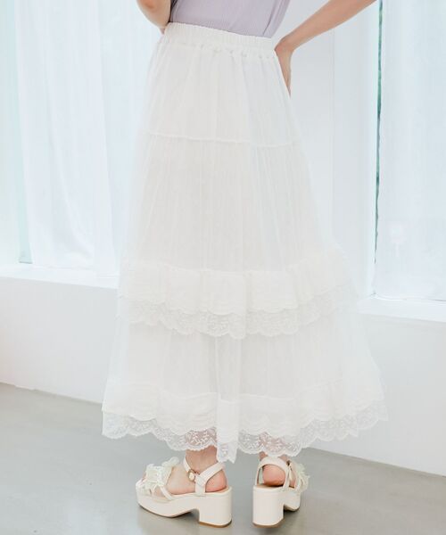 MAJESTIC LEGON（マジェスティックレゴン）の「ティアードレースフリルスカート（スカート・レディース・ブラック/アイボリー/オフホワイト・MEDIUM）」の9枚目の写真