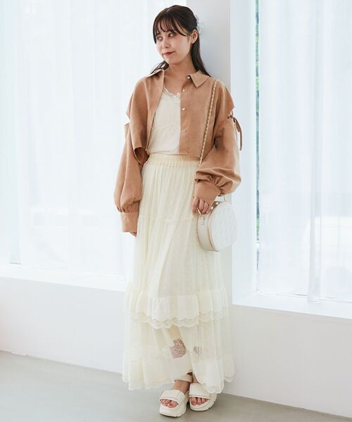 MAJESTIC LEGON（マジェスティックレゴン）の「ティアードレースフリルスカート（スカート・レディース・ブラック/アイボリー/オフホワイト・MEDIUM）」の13枚目の写真