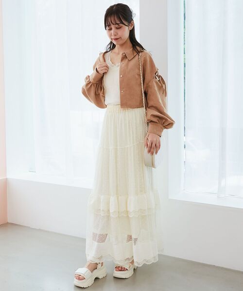 MAJESTIC LEGON（マジェスティックレゴン）の「ティアードレースフリルスカート（スカート・レディース・ブラック/アイボリー/オフホワイト・MEDIUM）」の14枚目の写真