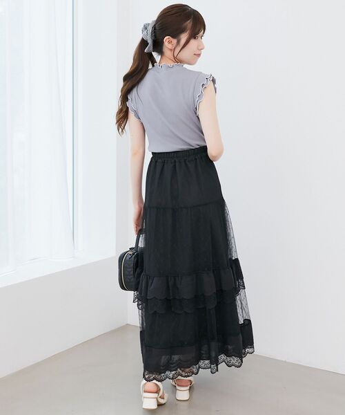 MAJESTIC LEGON（マジェスティックレゴン）の「ティアードレースフリルスカート（スカート・レディース・ブラック/アイボリー/オフホワイト・MEDIUM）」の22枚目の写真