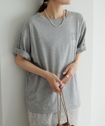 ロゴ刺繍×フロッキープリント麻混Tシャツ