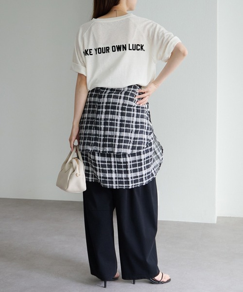 PUAL CE CIN(ピュアルセシン)の「ロゴ刺繍×フロッキープリント麻混Tシャツ(Tシャツ/カットソー・レディース・チャコールグレー/グレー/オフホワイト/ピンク・FREE)」の10枚目の写真