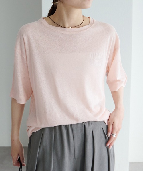 PUAL CE CIN(ピュアルセシン)の「ロゴ刺繍×フロッキープリント麻混Tシャツ(Tシャツ/カットソー・レディース・チャコールグレー/グレー/オフホワイト/ピンク・FREE)」の11枚目の写真