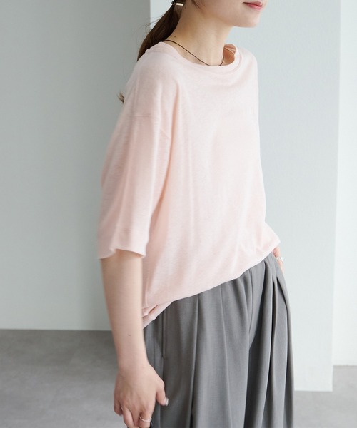 PUAL CE CIN(ピュアルセシン)の「ロゴ刺繍×フロッキープリント麻混Tシャツ(Tシャツ/カットソー・レディース・チャコールグレー/グレー/オフホワイト/ピンク・FREE)」の12枚目の写真