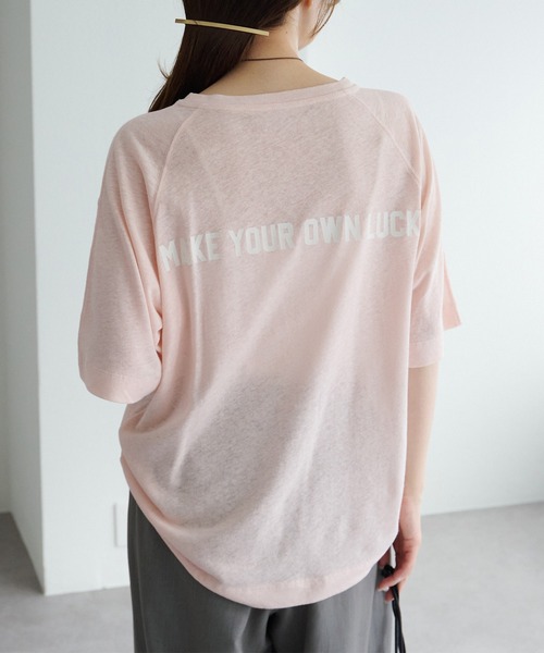 PUAL CE CIN(ピュアルセシン)の「ロゴ刺繍×フロッキープリント麻混Tシャツ(Tシャツ/カットソー・レディース・チャコールグレー/グレー/オフホワイト/ピンク・FREE)」の13枚目の写真