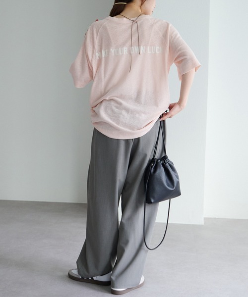 PUAL CE CIN(ピュアルセシン)の「ロゴ刺繍×フロッキープリント麻混Tシャツ(Tシャツ/カットソー・レディース・チャコールグレー/グレー/オフホワイト/ピンク・FREE)」の16枚目の写真