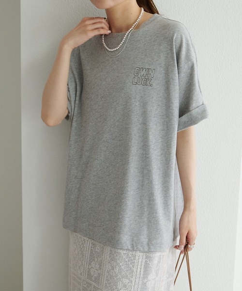 PUAL CE CIN(ピュアルセシン)の「ロゴ刺繍×フロッキープリント麻混Tシャツ(Tシャツ/カットソー・レディース・チャコールグレー/グレー/オフホワイト/ピンク・FREE)」の17枚目の写真
