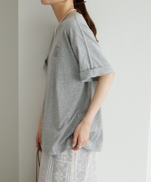 PUAL CE CIN(ピュアルセシン)の「ロゴ刺繍×フロッキープリント麻混Tシャツ(Tシャツ/カットソー・レディース・チャコールグレー/グレー/オフホワイト/ピンク・FREE)」の18枚目の写真