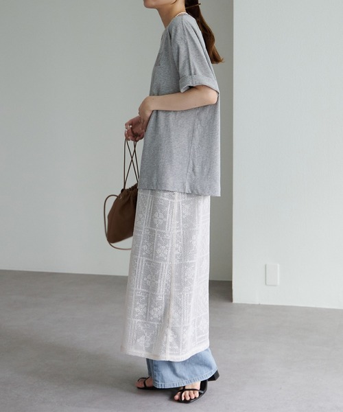 PUAL CE CIN(ピュアルセシン)の「ロゴ刺繍×フロッキープリント麻混Tシャツ(Tシャツ/カットソー・レディース・チャコールグレー/グレー/オフホワイト/ピンク・FREE)」の21枚目の写真