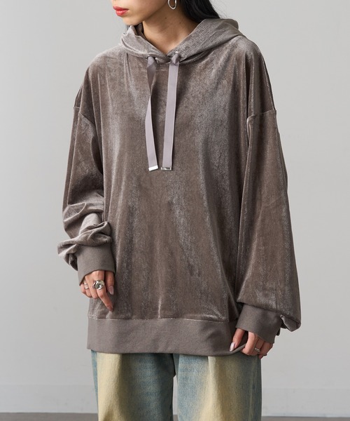 MAGASIN DE MODE Onjna(マガジンデモードオンジェナ )の「【MAGASIN DE MODE Onjna】サイドジップスリットベロアメッシュパーカ シアーベロア Y2K 韓国 trc(パーカー・レディース・ライム/ホワイト系1/ブラック/グレー・FREE)」の1枚目の写真