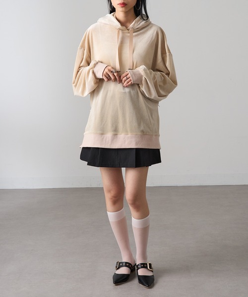 MAGASIN DE MODE Onjna(マガジンデモードオンジェナ )の「【MAGASIN DE MODE Onjna】サイドジップスリットベロアメッシュパーカ シアーベロア Y2K 韓国 trc(パーカー・レディース・ライム/ホワイト系1/ブラック/グレー・FREE)」の12枚目の写真