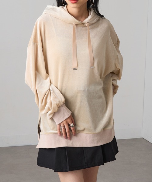 MAGASIN DE MODE Onjna(マガジンデモードオンジェナ )の「【MAGASIN DE MODE Onjna】サイドジップスリットベロアメッシュパーカ シアーベロア Y2K 韓国 trc(パーカー・レディース・ライム/ホワイト系1/ブラック/グレー・FREE)」の9枚目の写真