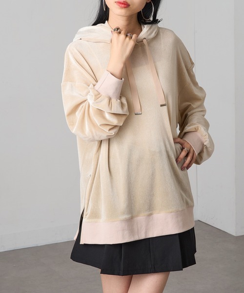 MAGASIN DE MODE Onjna(マガジンデモードオンジェナ )の「【MAGASIN DE MODE Onjna】サイドジップスリットベロアメッシュパーカ シアーベロア Y2K 韓国 trc(パーカー・レディース・ライム/ホワイト系1/ブラック/グレー・FREE)」の10枚目の写真